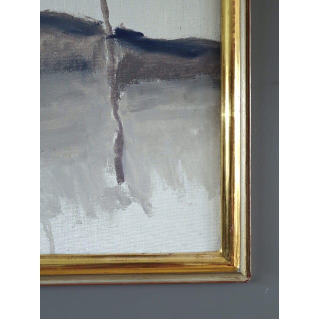 Textile Mid-Century Modern 'The Quiet Whisper of Trees' Swedish Minimalist Abstract Landscape Oil Painting, Framed For Sale - Image 7 of 10