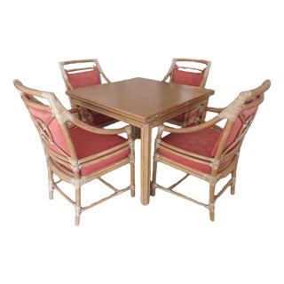 Vintage McGuire Card Table Dining Table & Four McGuire Bamboo Chairs For Sale