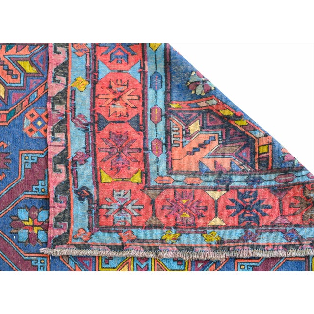 Royal Blue Vintage Mid Century Soumak Rug For Sale - Image 8 of 10