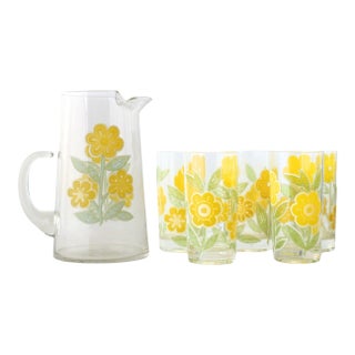 Midcentury Culver Floral Lemonade Set For Sale