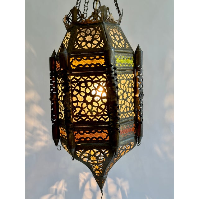 Moroccan Mid 20th Century Moroccan Pierced Brass Hanging Lantern For Sale - Image 3 of 10