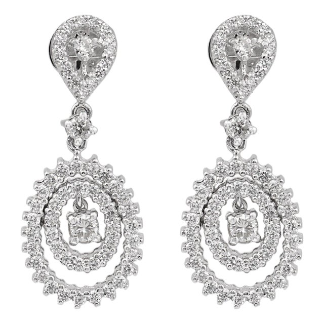 Vintage Diamond 18k White Gold Dangle Earrings, A Pair For Sale