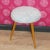 Mid-Century Modern Wood Stool with Filigree Legs & Pastel Blue Fluff Cover For Sale - Image 3 of 9