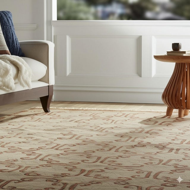 Contemporary Beige Rust Geometric Lattice Hand-Knotted Wool Rug 6x9 For Sale - Image 3 of 6