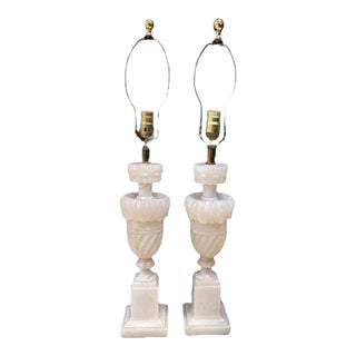 1930's Pair Carved Alabaster Table Lamps For Sale