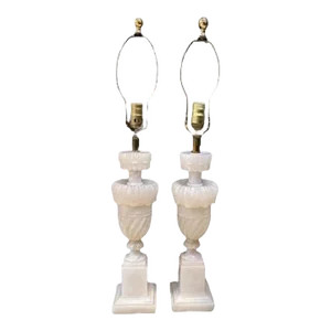 1930's Pair Carved Alabaster Table Lamps