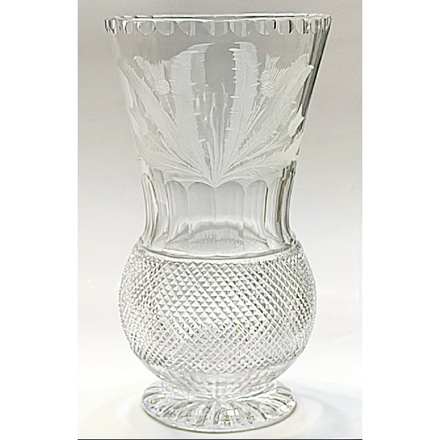 English Scottish Edinburgh Crystal 10" Flower Vase in Thistle Cut Pattern For Sale - Image 3 of 17