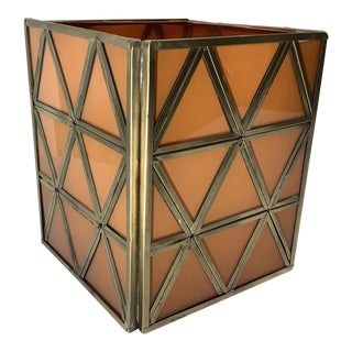 Vintage Art Deco Style Square Brass and Lucite Planter in Orange For Sale