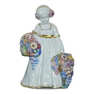 Early 20th Century Art Deco Bohemian Pirkenhammer Porcelain Flower Girl Figurine For Sale