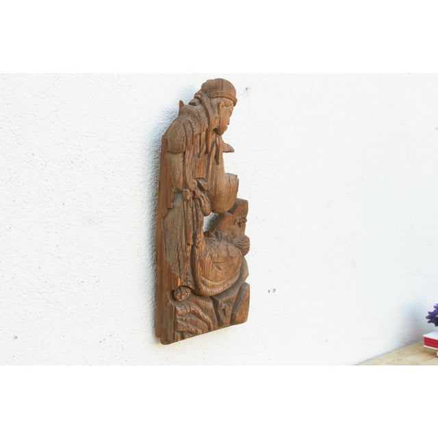 Rustic Rustic Handcarved Wood Temple Relief Panel For Sale - Image 3 of 5