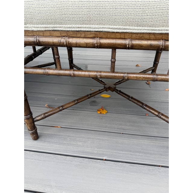 Pair of Upholstered Ottomans With Faux Bamboo Frames For Sale - Image 4 of 6