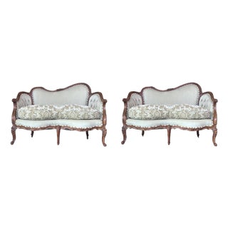 Pair of Victorian Carved Walnut Button Back Sofa, Circa 1890 For Sale