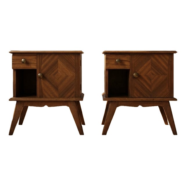 Mid-Century Modern Wooden Nightstands, 1940s, Set of 2 For Sale