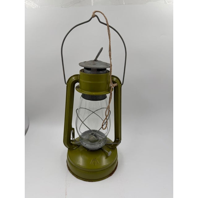 Kerosene Storm Lamp in Green Lacquered Metal and Glass For Sale - Image 14 of 14