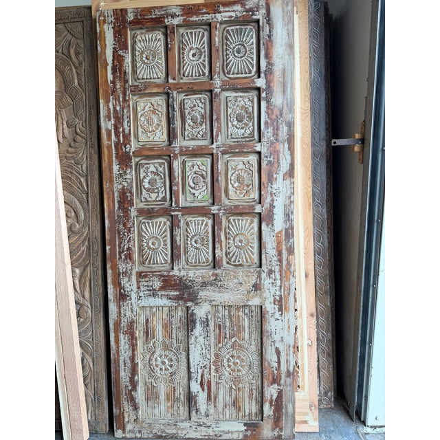 Brown Vintage Carved Barn Door – Rustic Farmhouse Wooden Door 81 For Sale - Image 8 of 9