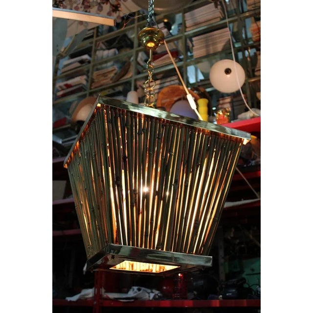 Chandelier in Brass and Bamboo, Italy, 1970s, in Very Good conditions. Designed 1970 to 1979 Up to 250V (Europe/UK...