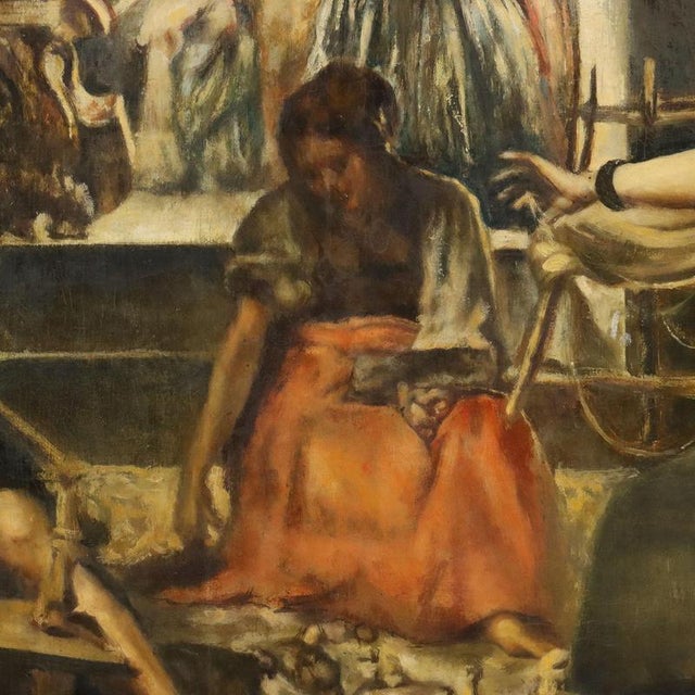 J. Dupont da Velzquez, The Spinners Copy, 20th Century, Oil Painting on Canvas, Framed For Sale - Image 5 of 12