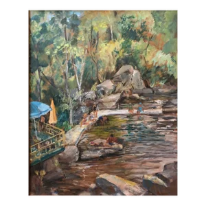 Theresa Berney Loew, Bathers at the Quarry 1940s American Modernist Oil Painting WPA era