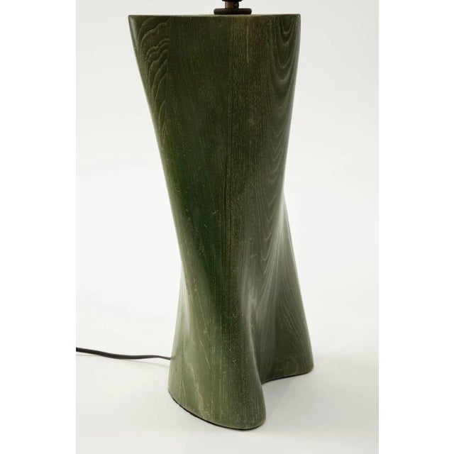 Green Modern Green-Dyed Carved Wood Table Lamp For Sale - Image 8 of 13