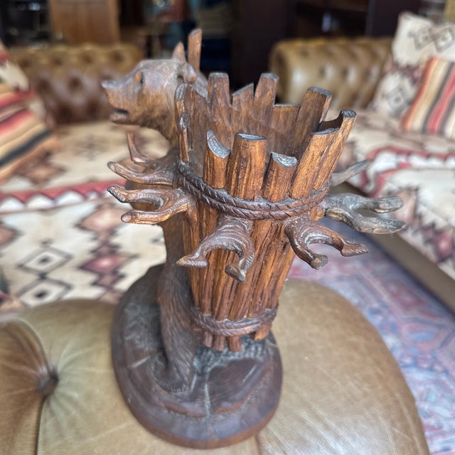 Wood Antique 19th Century Swiss Black Forest Bear Decanter & Cordial Glasses Holder For Sale - Image 7 of 12
