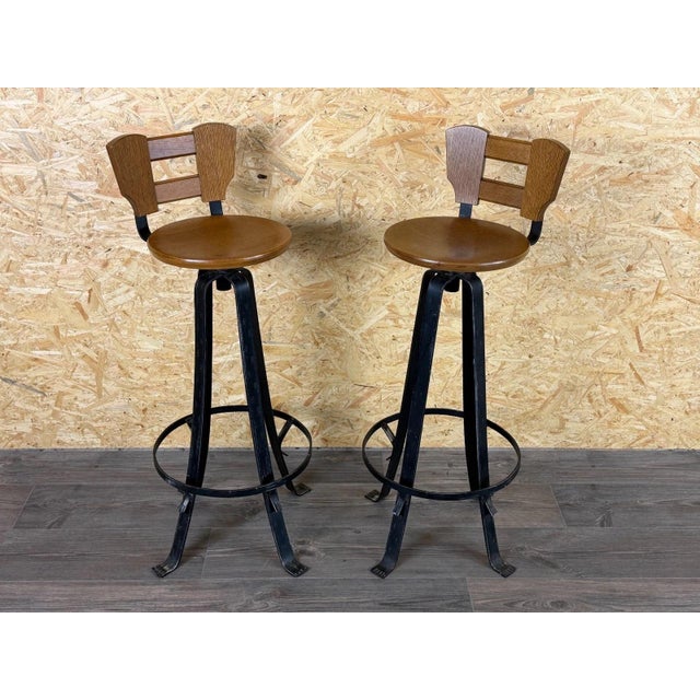 Vintage Brutalist Bar Stools in Iron and Wood, 1960s, Set of 2 For Sale - Image 10 of 18