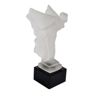 1930s Art Deco René Lalique Style Desna Frosted Glass Figure Fairy Flowing Wings For Sale