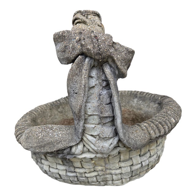 Vintage Cement Garden Planter Basket For Sale
