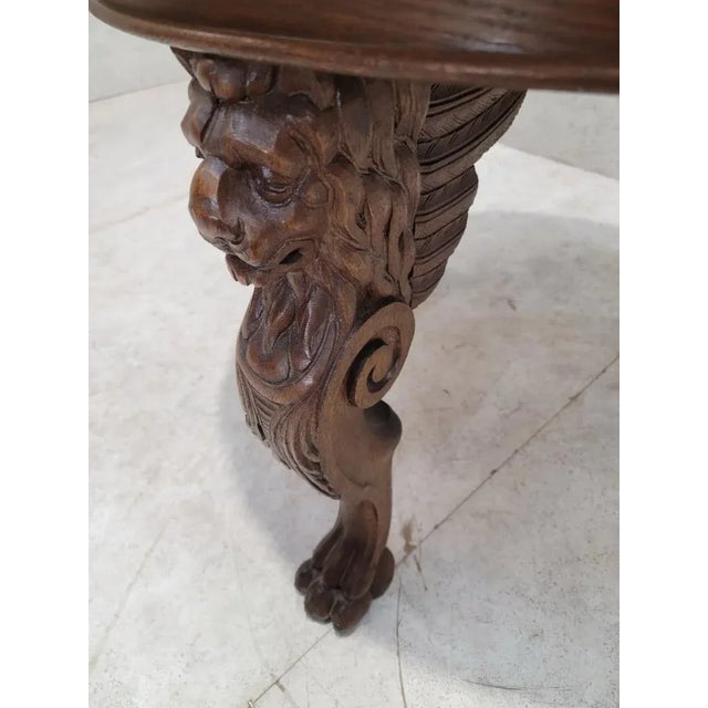 Wood Early 20th Century Antique French Carved Figural Oak Entry Table For Sale - Image 7 of 9