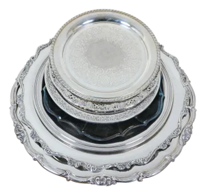 Vintage Round Scalloped Silverplate Serving Platters Bar Vanity Trays 10" to 16" - 7pcs