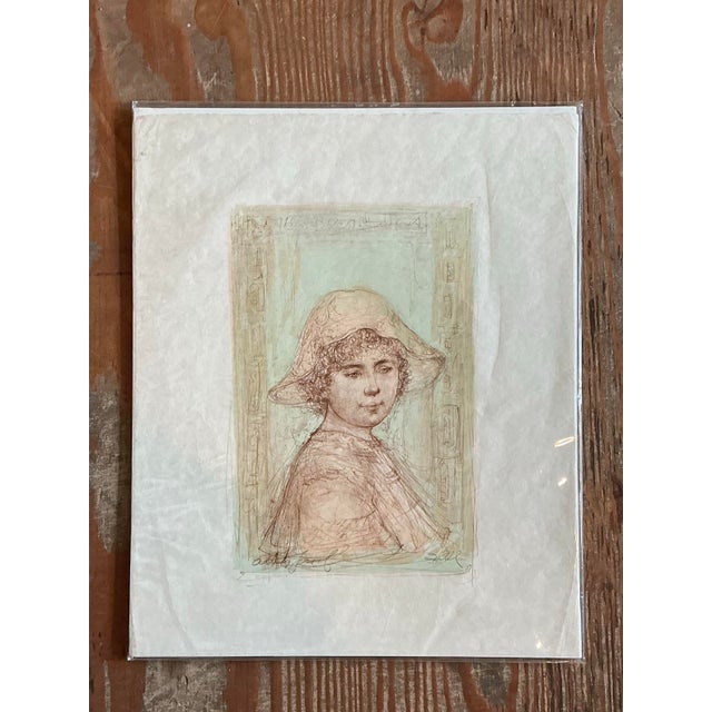 Vintage Hibble Portrait of Girl With Hat Lithograph For Sale In West Palm - Image 6 of 12