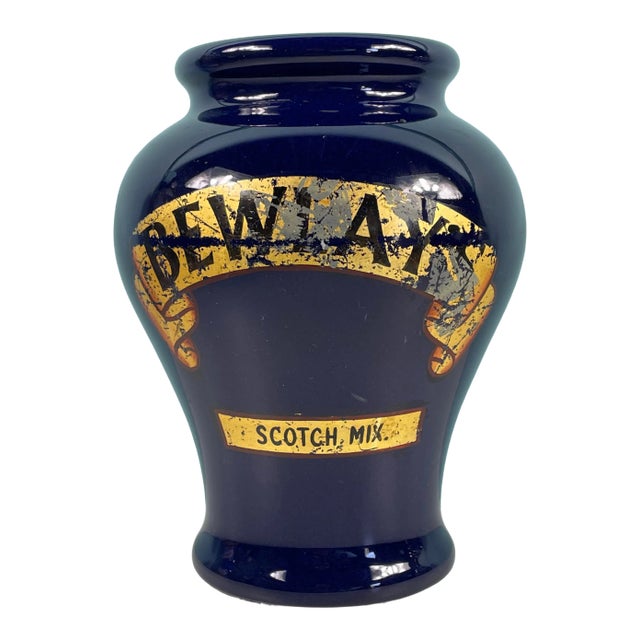 Antique English Victorian Royal Doulton Belway Scotch MIX Cobalt Blue Tobacco Jar Vase For Sale