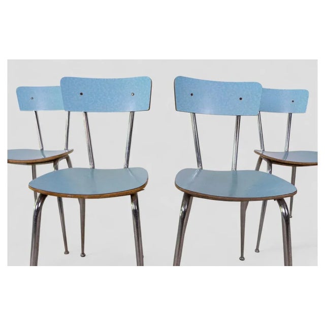 Vintage Chairs with Light Blue Formica Seat and Backrest, 1960s, Set of 4 For Sale - Image 9 of 10