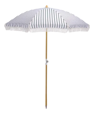 Bella 6.5 Ft Beach Fringed Umbrella, Green Bistro Stripe