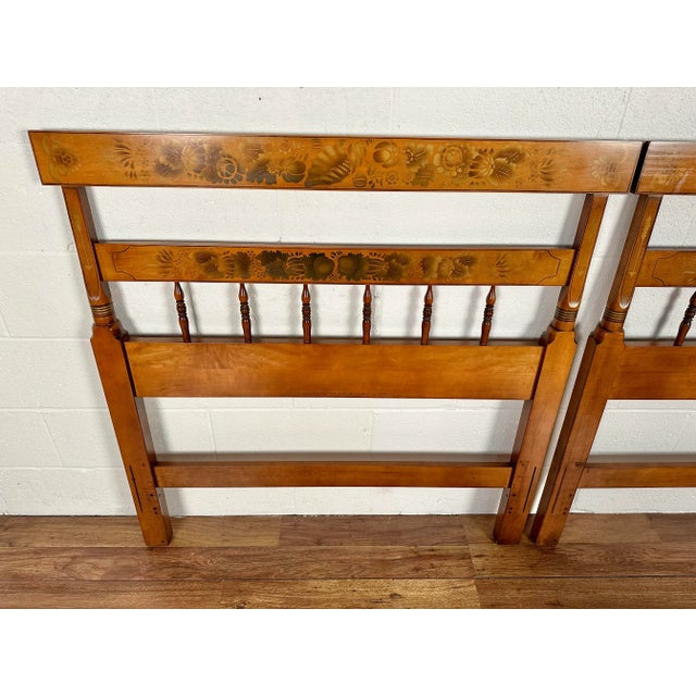 Wood 1990s Hitchcock Solid Maple Vintage Twin Stenciled Headboards - Pair For Sale - Image 7 of 9