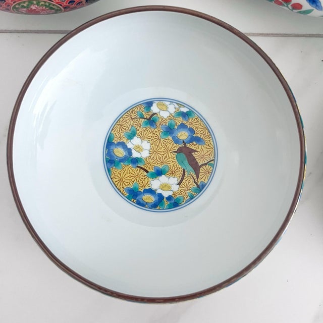 Japanese Colorful Medium Bowls From Japan Arita Ware Gozan Kiln Floral Nature - Set of 5 For Sale - Image 4 of 12