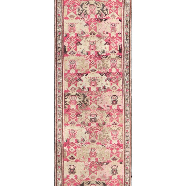 Long Antique Caucasian Karabagh Runner With Ivory and Rose Field Design For Sale - Image 4 of 10