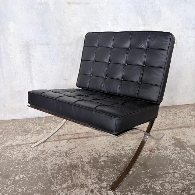 Mid-Century Black Leather & Chrome Barcelona Chair For Sale - Image 4 of 11