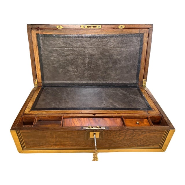 Brown 19th Century Victorian Burr Walnut & Brass Campaign Writing Slope W/Fully Intact Secret Drawers For Sale - Image 8 of 15