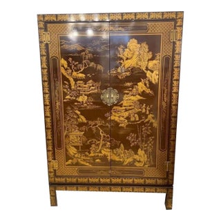 Vintage Drexel Heritage Chinoiserie Lacquered Bar Cabinet For Sale