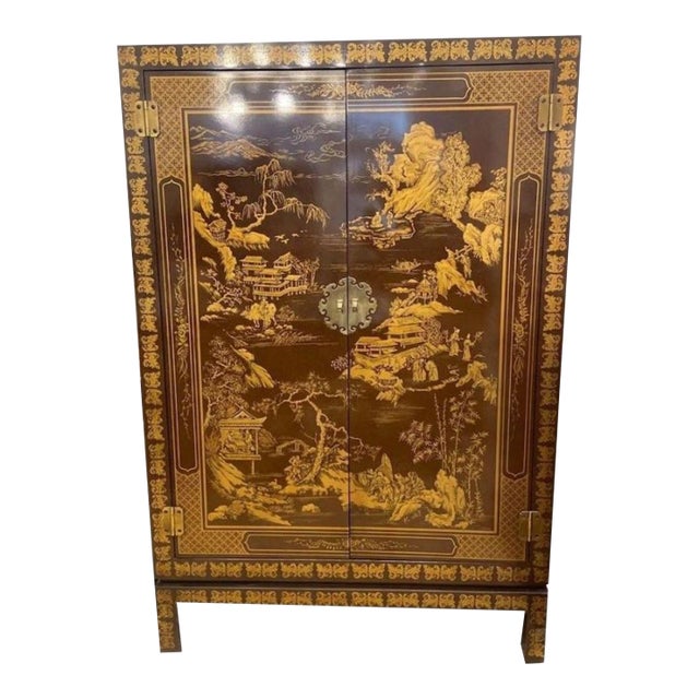 Vintage Drexel Heritage Chinoiserie Lacquered Bar Cabinet For Sale