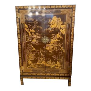 Vintage Drexel Heritage Chinoiserie Lacquered Bar Cabinet