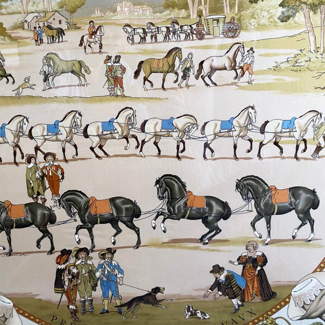 Illustration Authentic Framed Hermès Silk Scarf Présentation De Chevaux Created by Philippe Ledoux in 1970 – Large 36.5” Luxury Wall Art Framed For Sale - Image 3 of 5