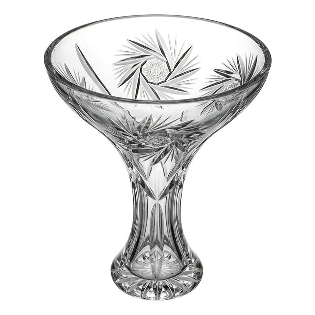 Crystal Vase Star Burst With Swirl; Wide Mouth, Vintage, Made in Germany For Sale