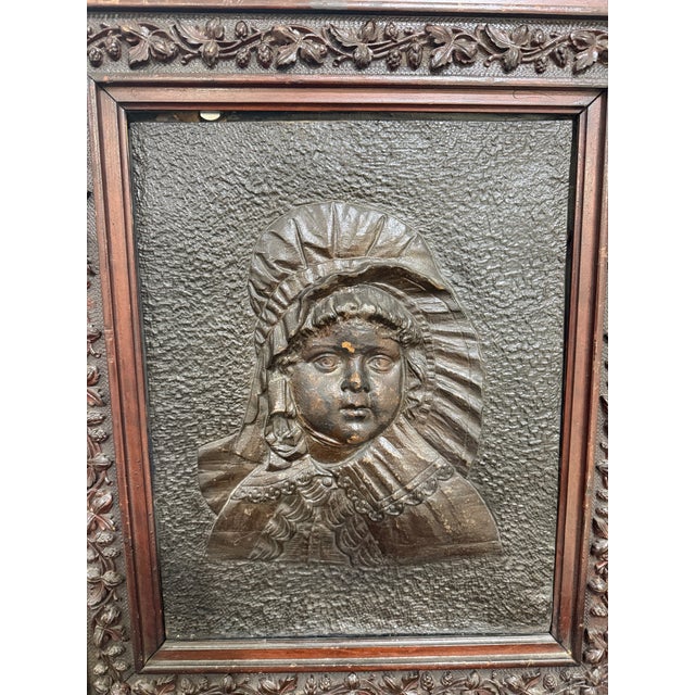 Folk Art Bronze Relief Plaques 19th-Century Folk Art Framed Rare 19x22 For Sale - Image 3 of 4