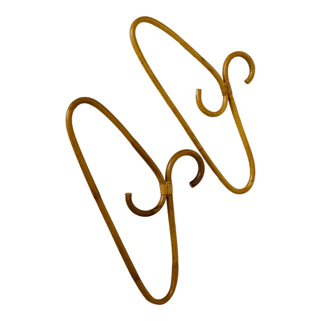 1960s Pair Vintage Bamboo Rattan Cloth Hangers For Sale