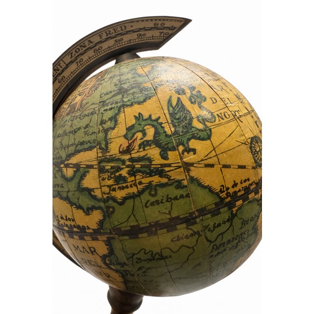 Vintage Italian Decorative Desktop Globe with Fiammato Wood Base, 1970s For Sale - Image 3 of 9