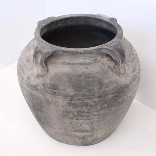 Farmhouse Pair of Vintage Distressed Pottery Vessels / Matt Gray For Sale - Image 3 of 7