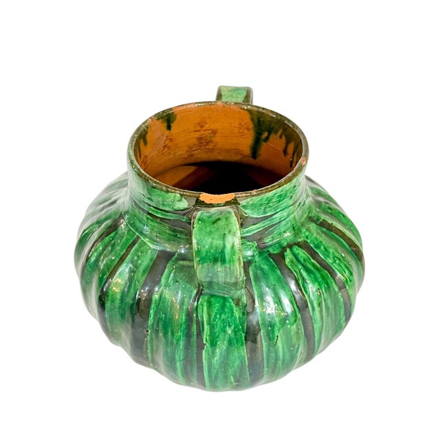 Vintage French Provincial Glazed Green Terracotta 2 Handle Pot With Lid For Sale - Image 9 of 16