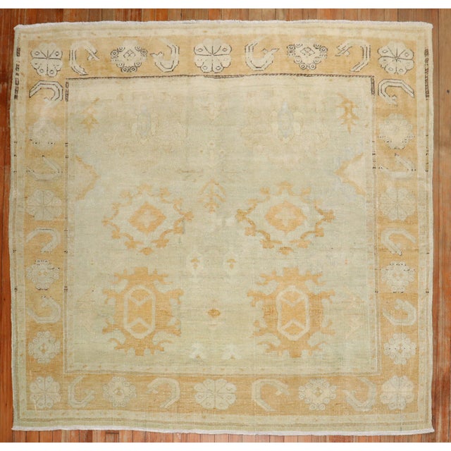 Textile Vintage Zabihi Collection Turkish Oushak Square Rug For Sale - Image 7 of 8