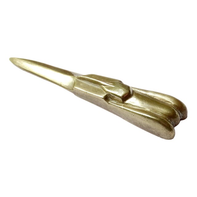 French Art Deco Race Car Shaped Letter Opener in Bronze, 1930s For Sale